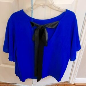 SHEIN Blue Flutter Sleeve Blouse with Tie Front